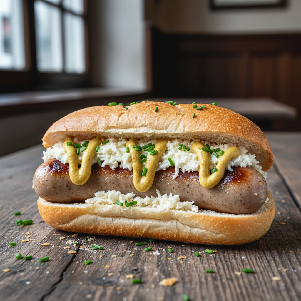 Bratwurst with mustard and horseradish